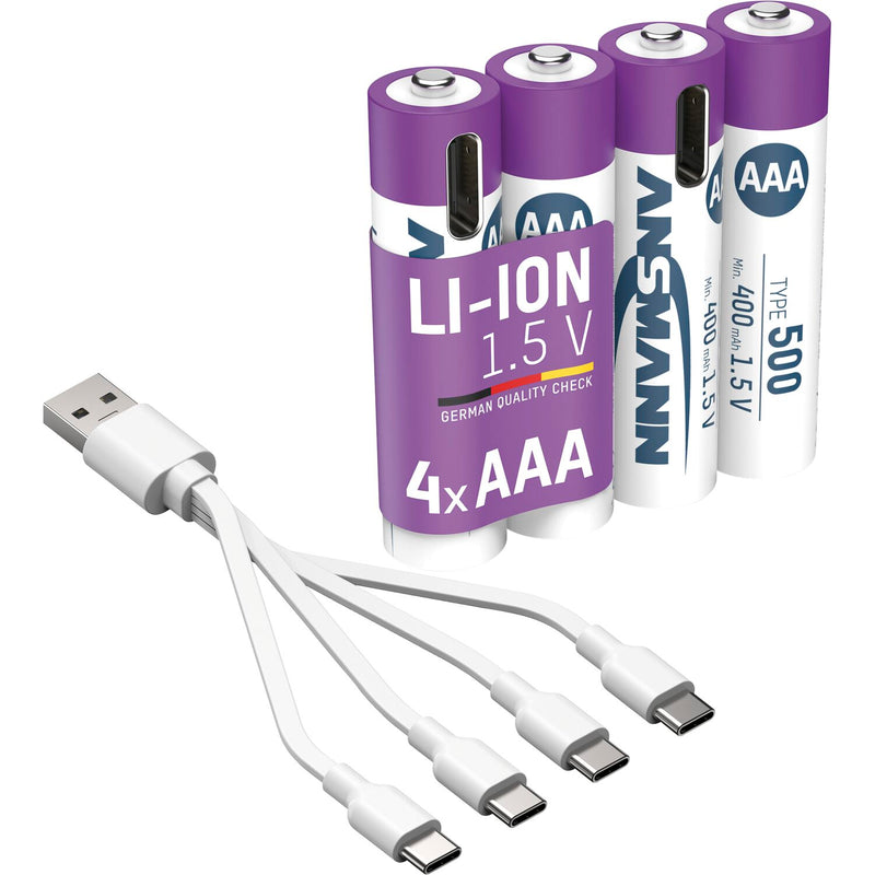 ANSMANN Batterie Akku mit Ladekabel LR03 AAA 1,5 Volt 4 Stück