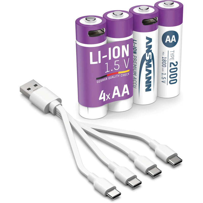 ANSMANN Batterie Akku mit Ladekabel LR6 AA 1,5 Volt 4 Stück