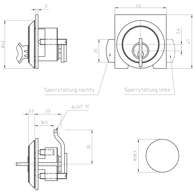 Blechmontagezylinder 29 mm, Messing vernickelt (ST 1)