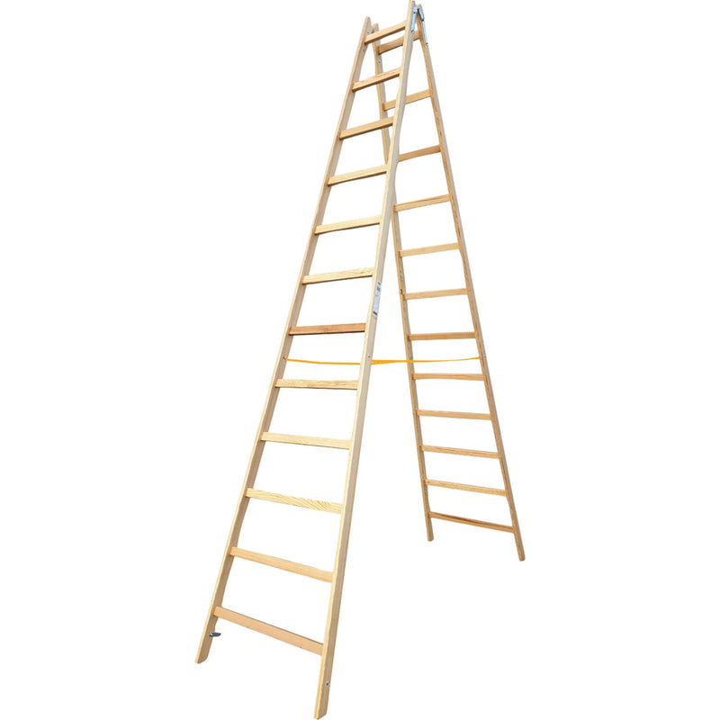 JUST Holz Stehleiter Sprossen=12 Länge=3,76 m mit Gurt