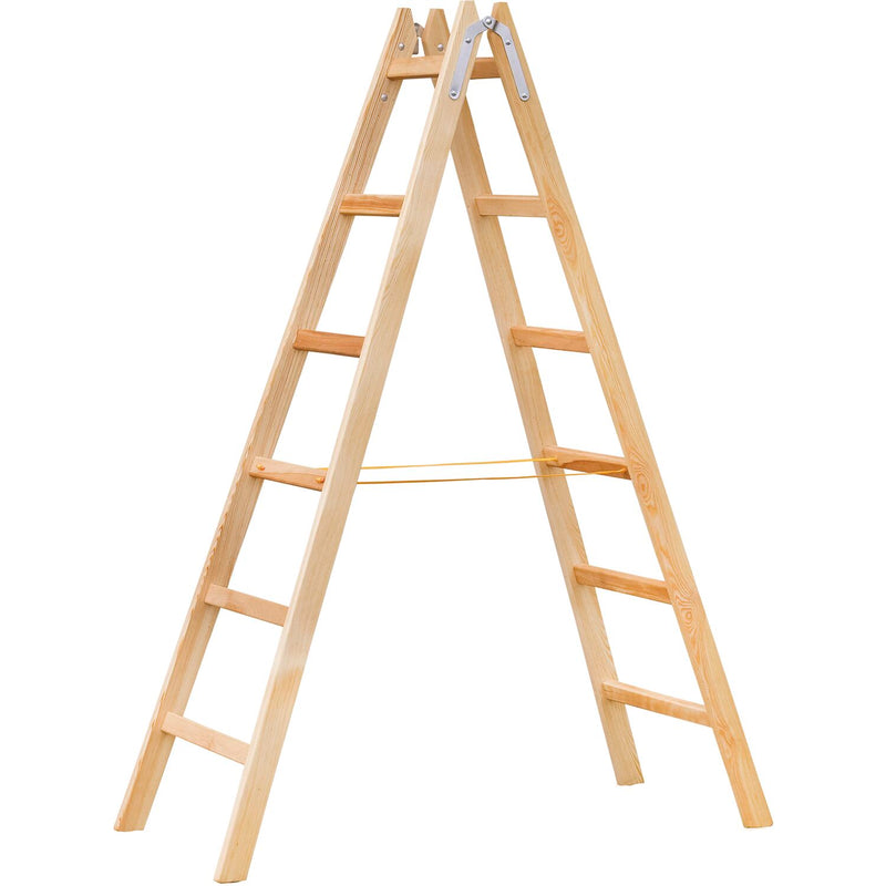 JUST Holz Stehleiter Sprossen=6 Länge=1,96 m mit Gurt