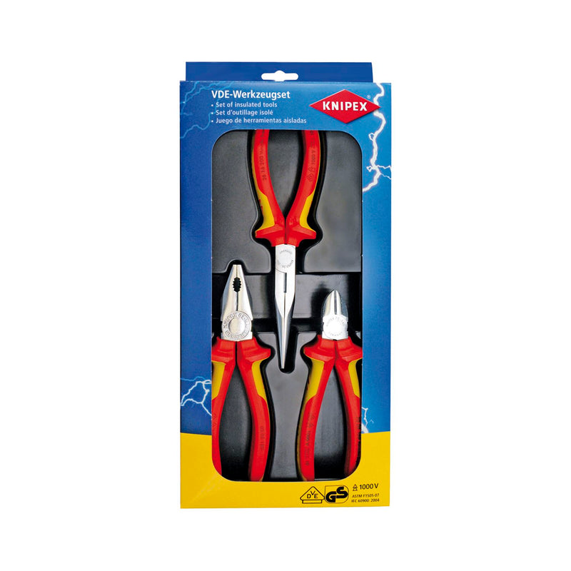 KNIPEX Zangen-Set VDE Elektro-Paket 3-tlg.Kombi-Flachrundzange, Seitenschneider
