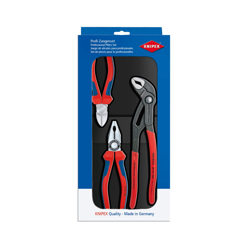 KNIPEX Zangenset / 3-teilig Kombizange, Seitenschneider, Wasserpumpenzange