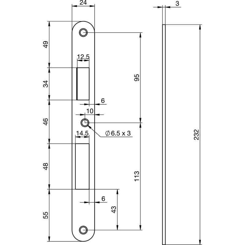 Schließblech EA 330 für Elektro-Sicherheitsschlösser, 231,8 x 23,8 x 3 mm (ST 1)