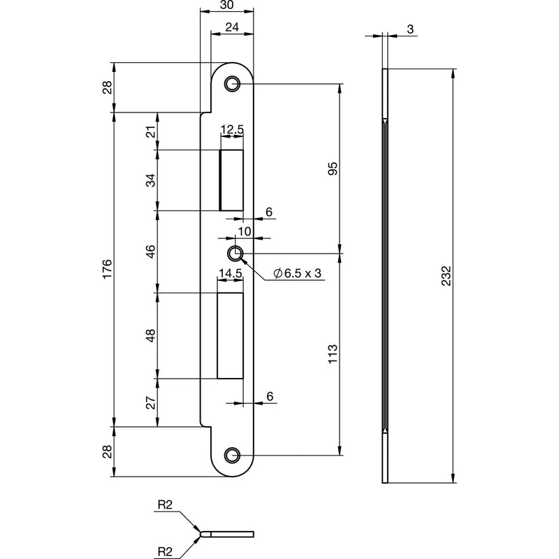 Schließblech EA 330 für Elektro-Sicherheitsschlösser, 231,8 x 23,8 x 3 mm (ST 1)